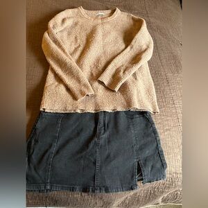 Tan Sweater and Black skort Set